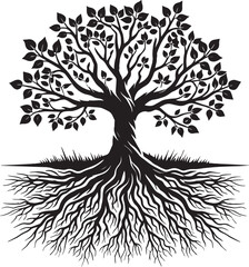 Obraz premium Plant Tree with roots silhouette vector illustration isolated on a white background