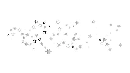 A burst of silver stars on a black background, creating a sparkling and festive atmosphere.