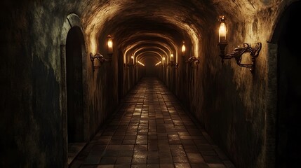 Fototapeta premium Nightmares: The Endless Corridor of Flickering Lights and Echoing Noises That Induces Paranoia