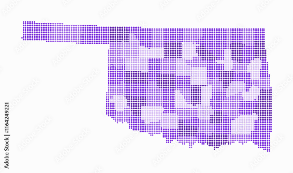 Poster oklahoma dotted map. digital style map of the state on white background. oklahoma shape with circle 