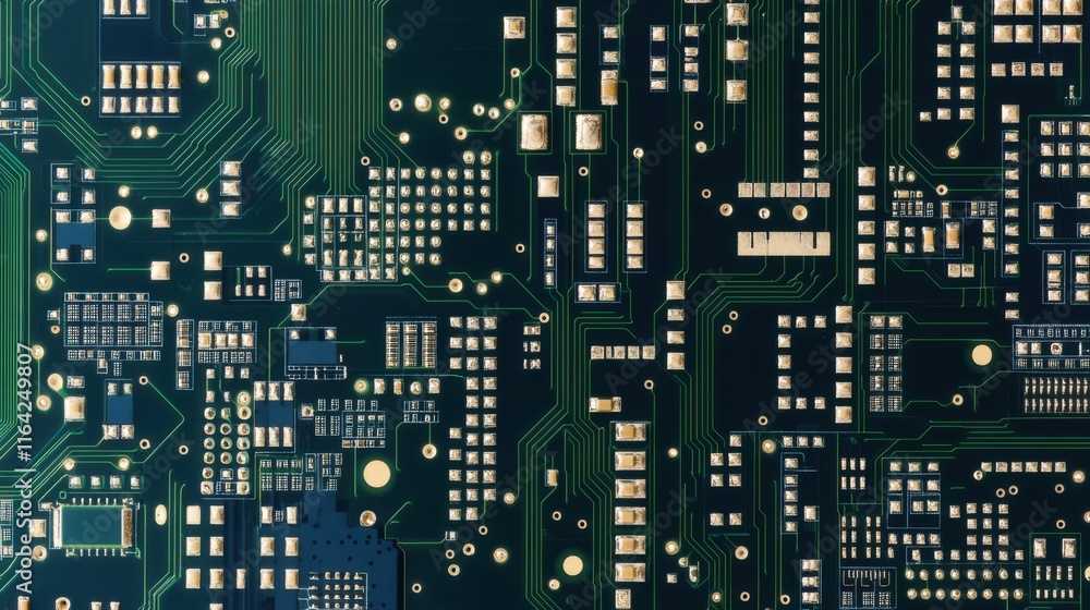 Poster close-up view of an intricate electronic circuit board showcasing its detailed components and connec