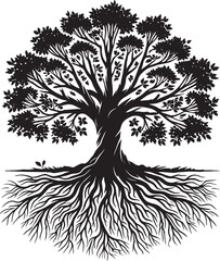 Plant Tree with roots silhouette vector illustration isolated on a white background