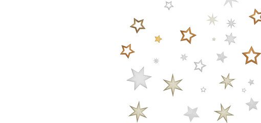 A black background with golden and white stars. The stars are arranged in a random pattern.