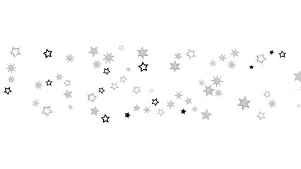 A black background with a scattering of silver stars of different sizes and shapes. The stars create an abstract design and have a sparkly, shiny, and festive feel.