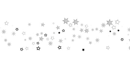 A black background with a scattering of silver stars of different sizes and shapes. The stars create an abstract design and have a sparkly, shiny, and festive feel.