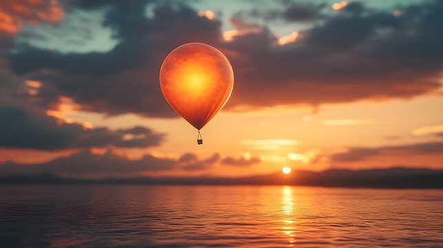 Illuminating Depiction of Overconfidence Shown Through a Balloon Floating Too High Before Bursting Against a Sunset