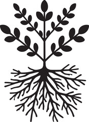 Plant Tree with roots silhouette vector illustration isolated on a white background