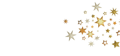 A digital illustration of golden stars on a black background. The stars are scattered randomly and create a festive and celebratory atmosphere.