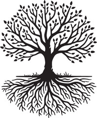Plant Tree with roots silhouette vector illustration isolated on a white background