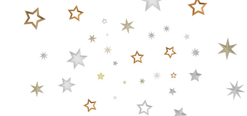 A pattern of gold and silver stars on a black background.
