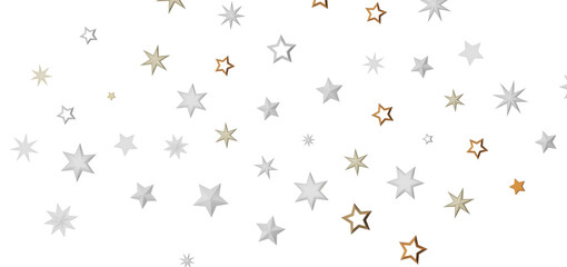 Scattered silver and gold stars on a black background.