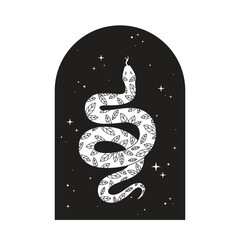 Wriggled snake on black background. Chinese lunar new year symbol 2025. Vector illustration