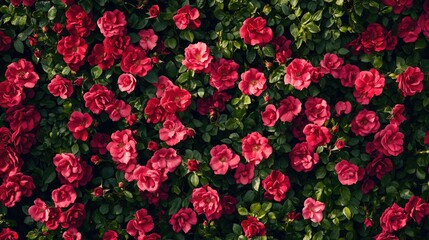 Naklejka premium Vibrant Pink Roses Blooming in a Lush Green Garden Setting