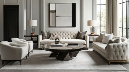 Fototapeta premium Modern Elegant Living Room Interior with Stylish Furniture Design