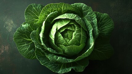 Obraz premium Fresh Green Cabbage Close-Up on Dark Background for Healthy Cooking