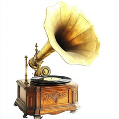 A vintage gramophone with a brass horn, showcasing timeless elegance in antique design.