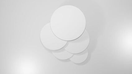 3D Cylinder 5 white pedestal podiums with layer and close up on background clean luxury style top view