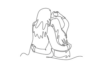 Mother and daughter concept. Single line draw design vector graphic illustration.	