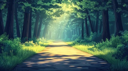 Obraz premium Sunlit path through lush green forest.