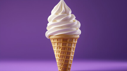 delicious  vanilla ice cream with biscuit cone isolated on 3 d violet background