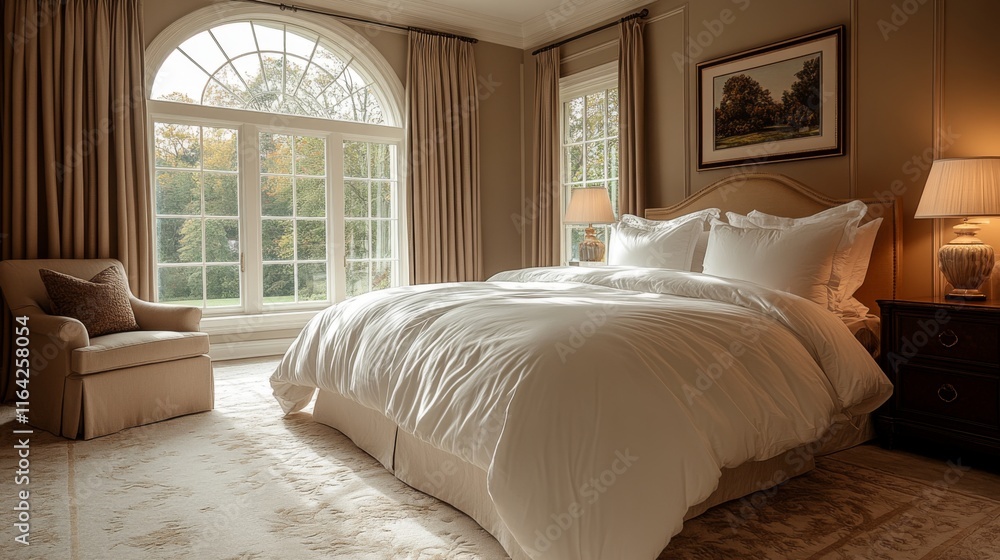 Aufkleber a beautifully arranged bedroom highlights a large window allowing natural light to fill the space. t