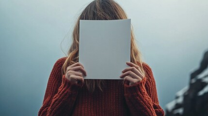 Naklejka premium Woman hiding behind paper