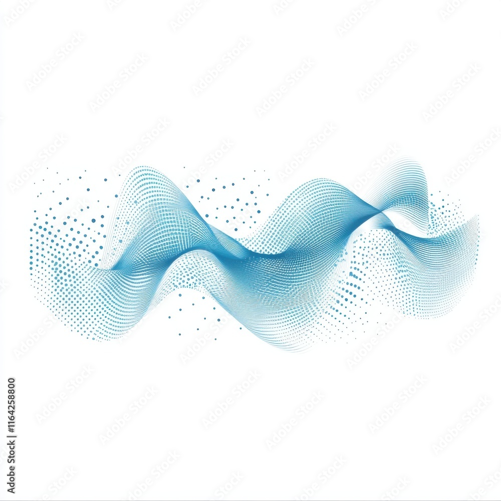 Poster abstract blue wave design with dotted patterns creating a sense of movement and flow.