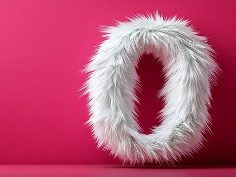 A white furry letter D on a pink background