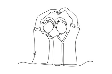 Mother and daughter concept. Single line draw design vector graphic illustration.	
