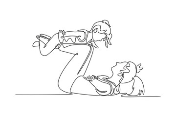 Mother and daughter concept. Single line draw design vector graphic illustration.	