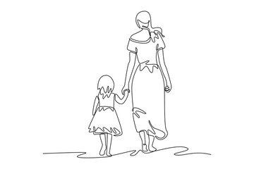 Mother and daughter concept. Single line draw design vector graphic illustration.	