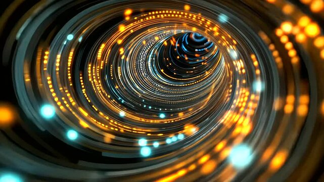 A vibrant abstract background with a swirling vortex of binary code and glowing orbs, symbolizing the infinite possibilities of the Metaverse