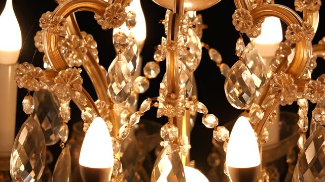 Christian church chandeliers hanging, lit up in the dark