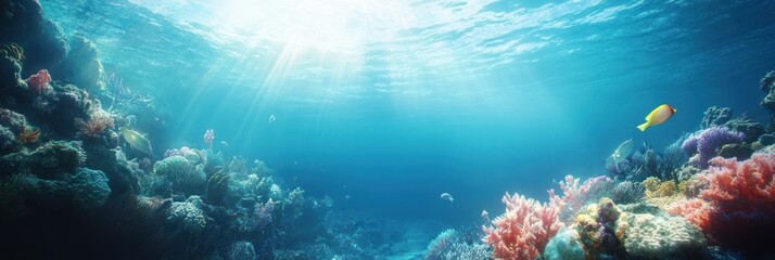 Fototapeta premium Vibrant Coral Reef Ecosystem Undersea Sunlight Scene