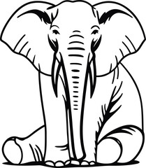 A cute sitting Elephant silhouette vector art, Elephant vector, Elephant line art vector illustration 