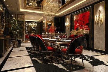 modern conceptual Luxury Glamorous Hollywood-inspired dining luxury Foyer/Entryway with luxurious details and bold colors contemporary bright stylish interior