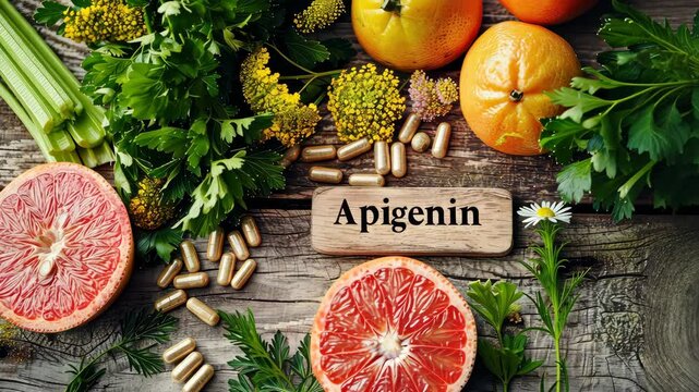 Apigenin in food products on the table. Selective focus. foods.