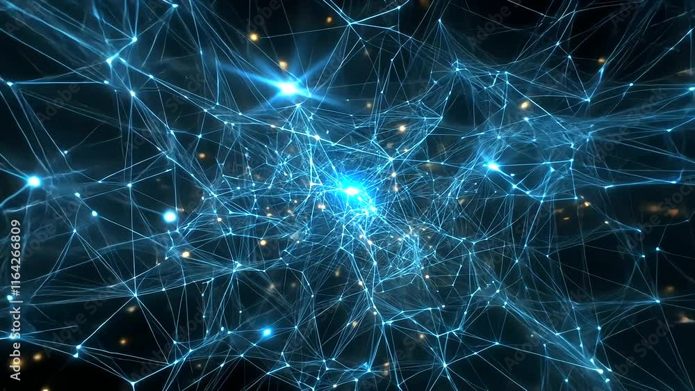 Poster a mesmerizing array of glowing blue particles resembling a galaxy, softly blurred to evoke a sense o