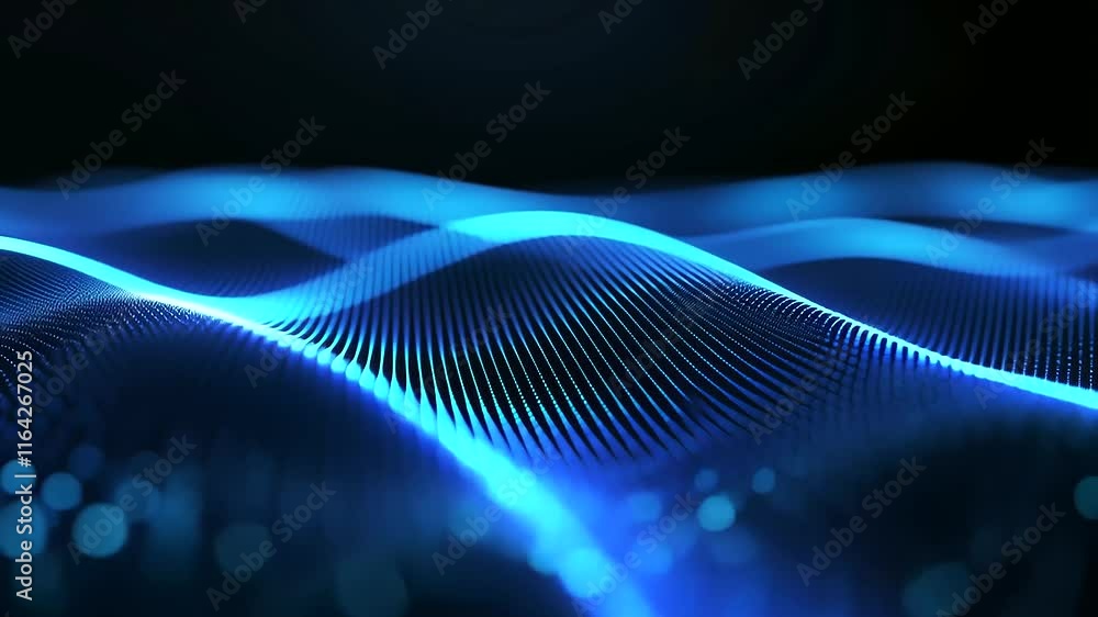 Poster a smooth gradient background in shades of blue and black, dotted with clusters of softly glowing blu
