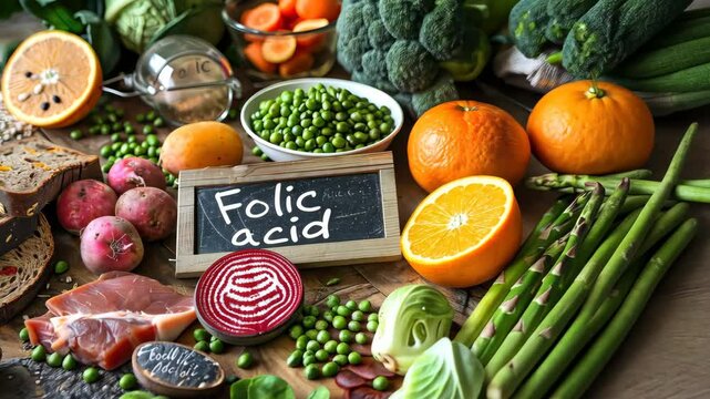 Folic acid in foods is on the table. Selective focus. food.
