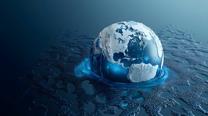 Naklejka premium Globe surrounded by ripples of water illustrating climate change effects on Earth