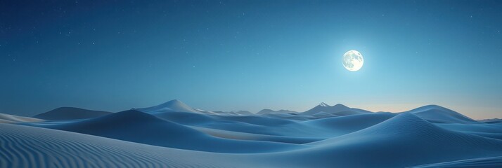 Serene Desert Landscape Under Night Sky Moonlit Dunes