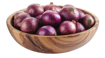 Obraz premium Purple Onions in Wooden Bowl