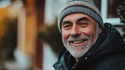 portrait of a sad elderly man outside his house during the day