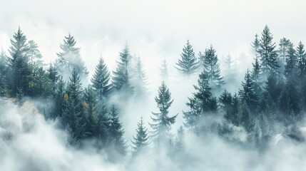 trees in the fog in the mountains