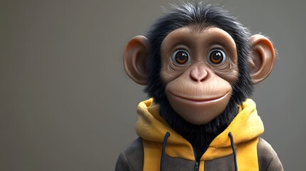 Fototapeta premium Adorable Chimpanzee in a Hoodie: A 3D Rendered Portrait
