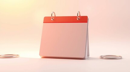 Blank Calendar with Red Top Binding in Minimalist Design on Soft Pink Background