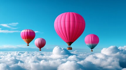 Fototapeta premium Three hot air balloons flying in the sky above the clouds