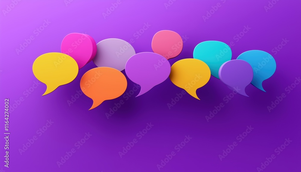 Poster creative social network communication: speech bubbles with blank copy space on purple background. em