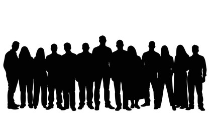 Silhouette group of people standing against a white background